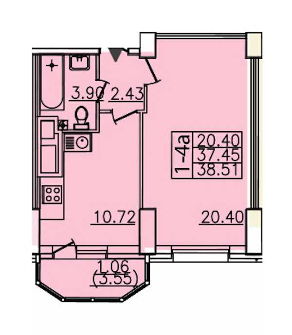 Однокомнатная квартира в : площадь 38.51 м2 , этаж: 21 – купить в Санкт-Петербурге